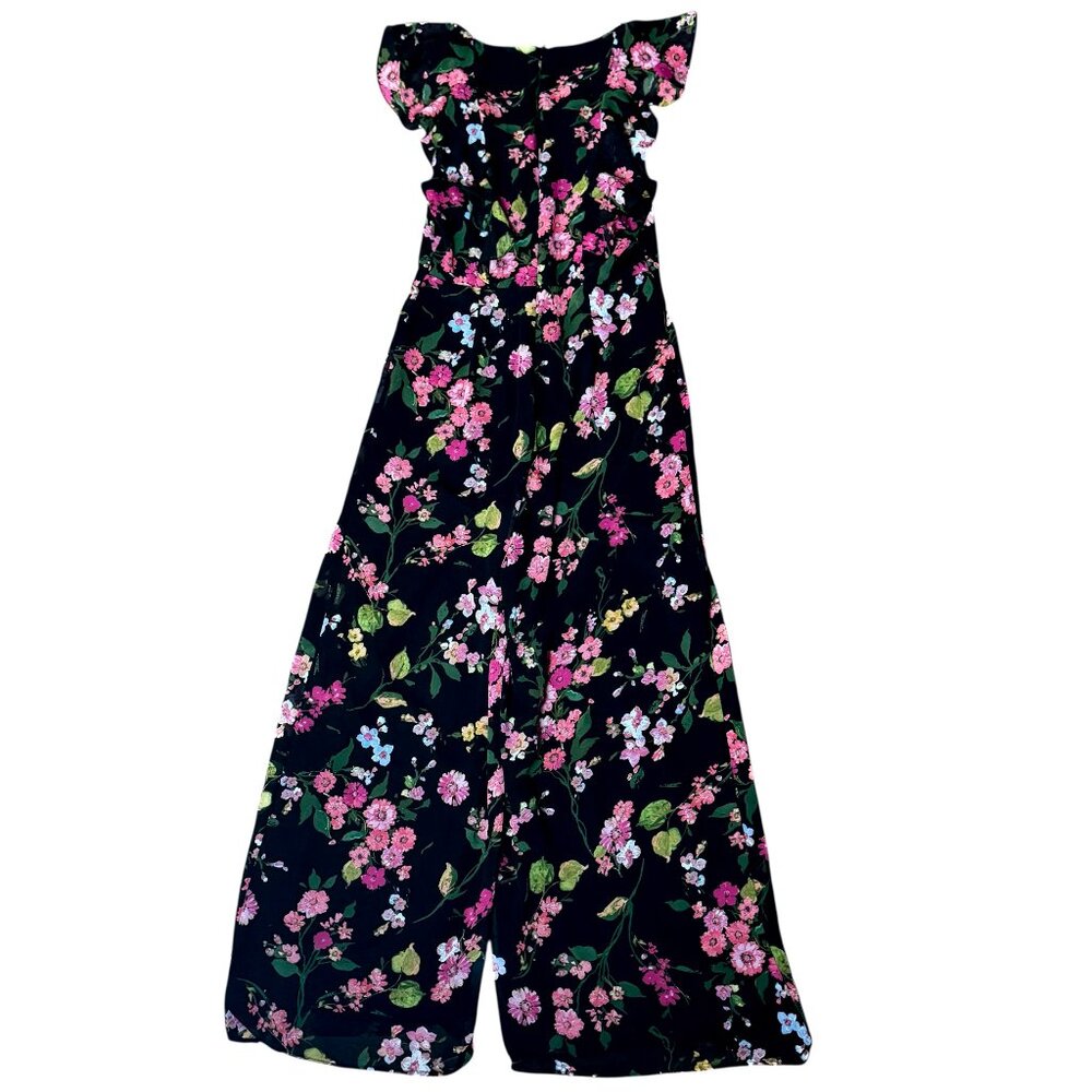 Lulus Blooming Love Black Floral Print Jumpsuit Ruffled Chiffon Women's Size S - Picture 7 of 11